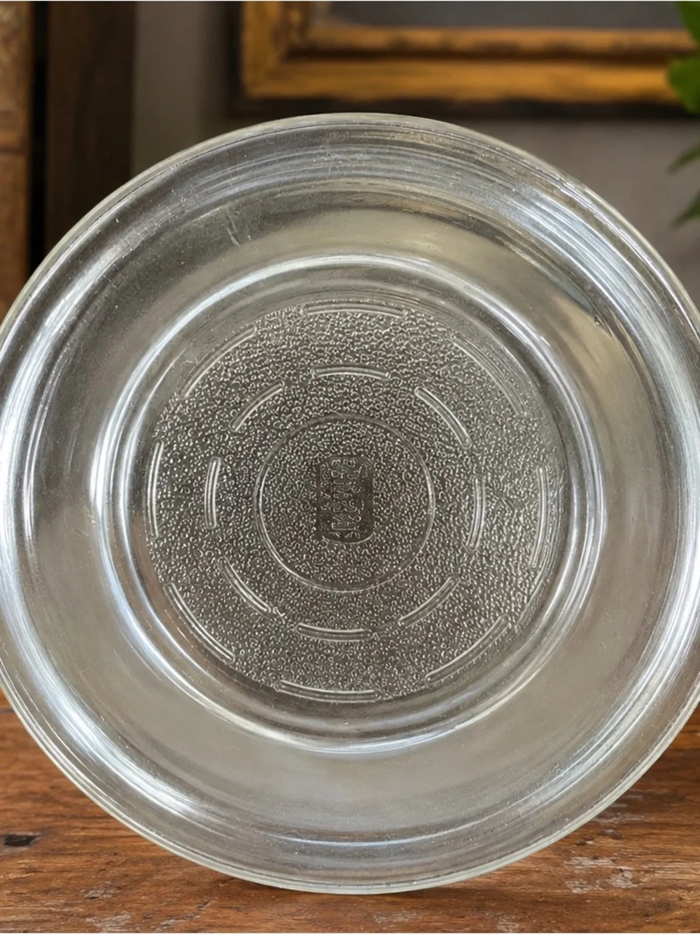 Vintage PYREX Clear Glass Pie Plate Baking Dish Raised Logo USA - Rim Chip